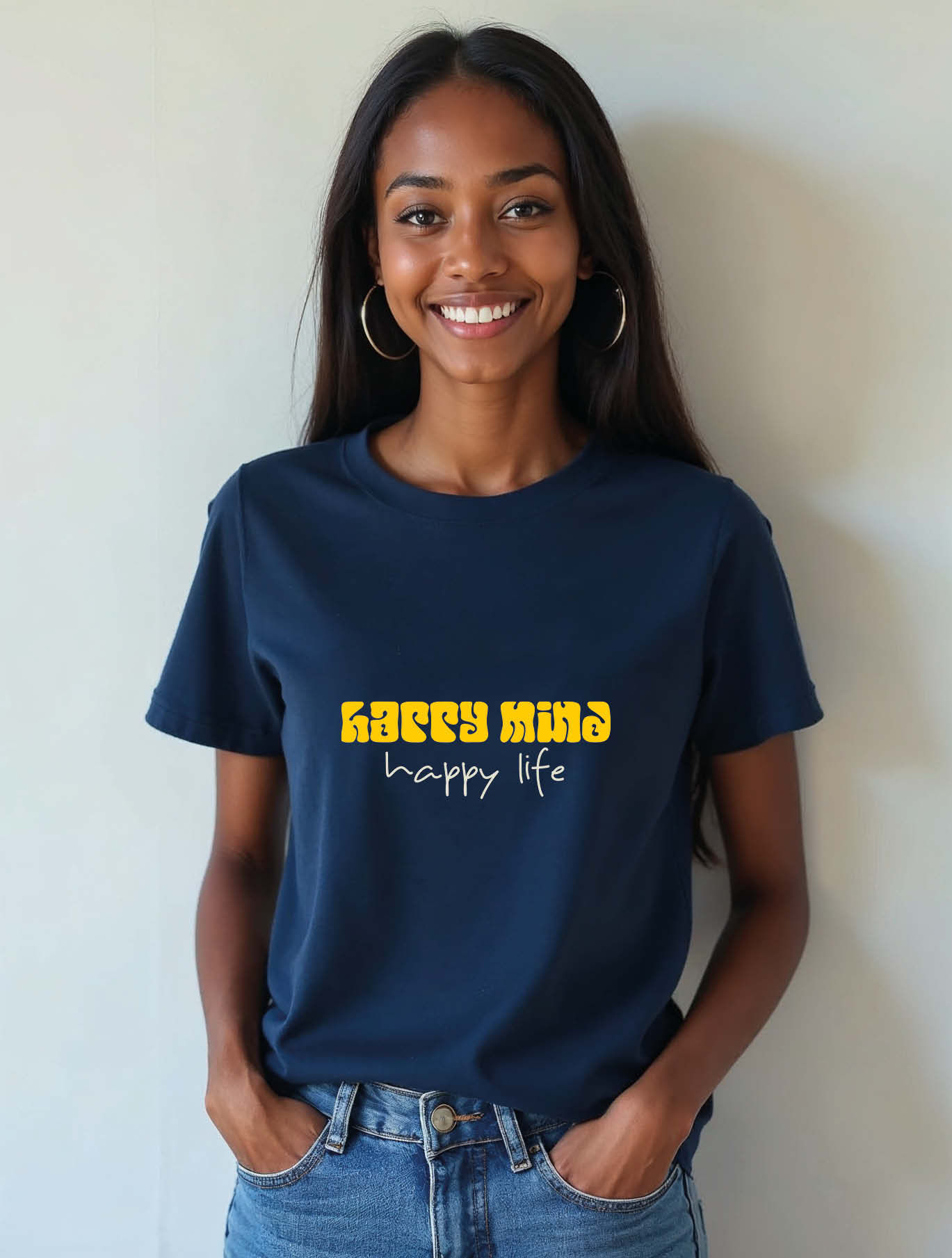 happy mind happy life Casual Women’s Quote T-Shirt – Sale