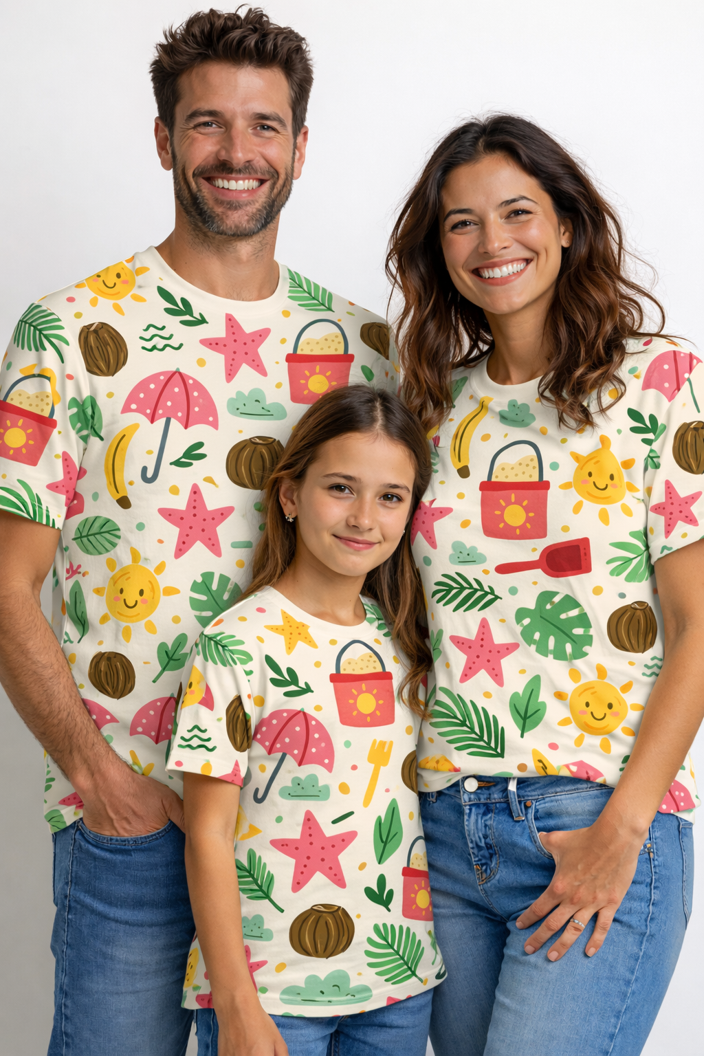 Family summer themed matching printed T-shirts pack of 3