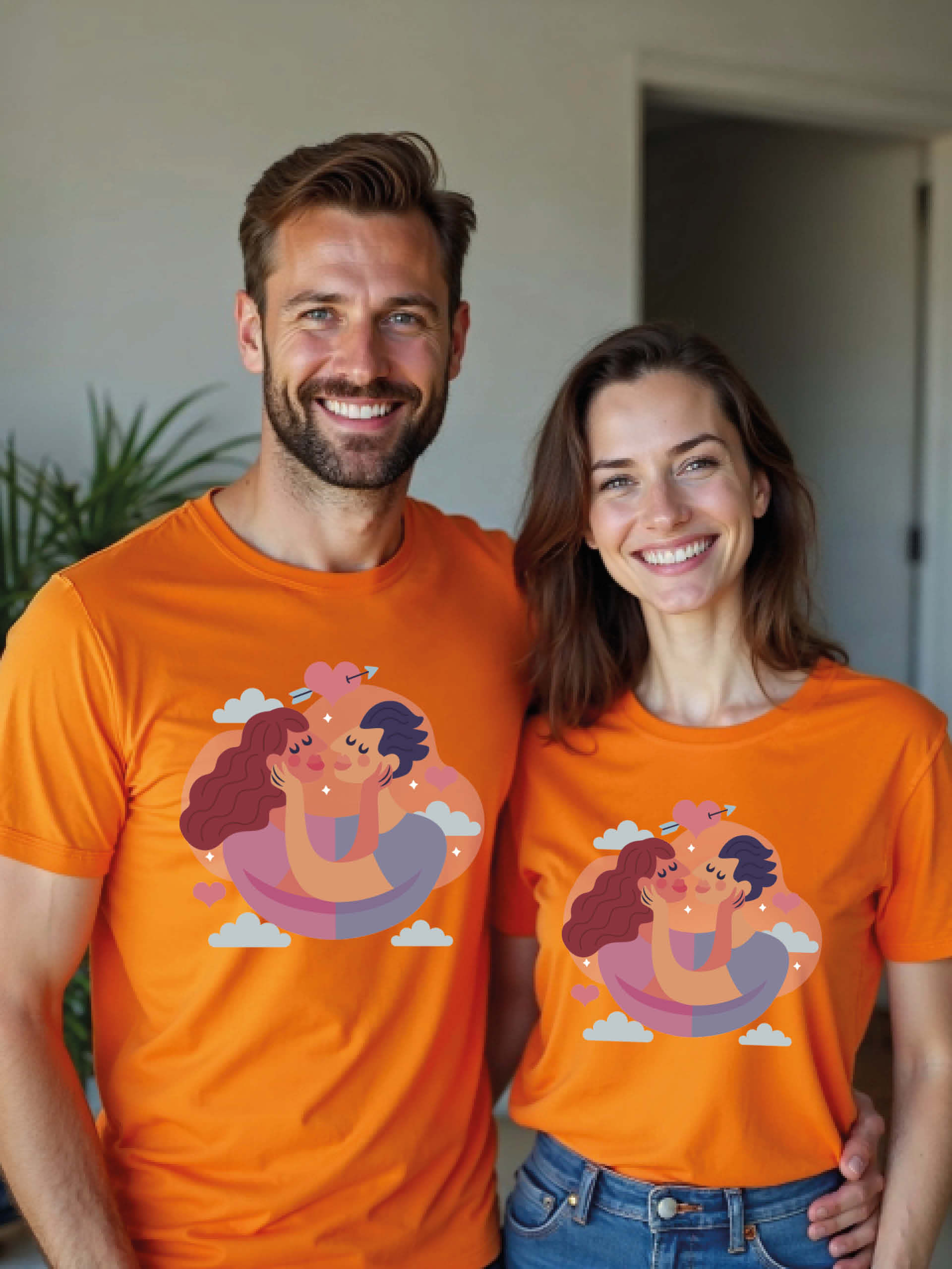 Romantic Illustration Couple T-Shirts - Buy Online Now | Premium Quality