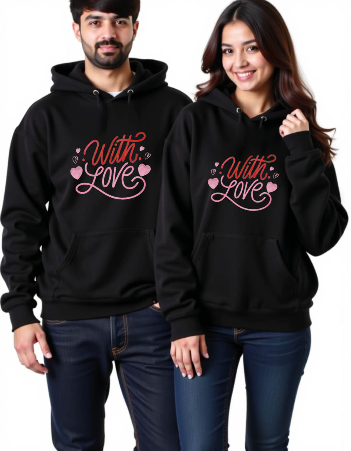 with love Streetwear Printed Graphic Couple Hoodies