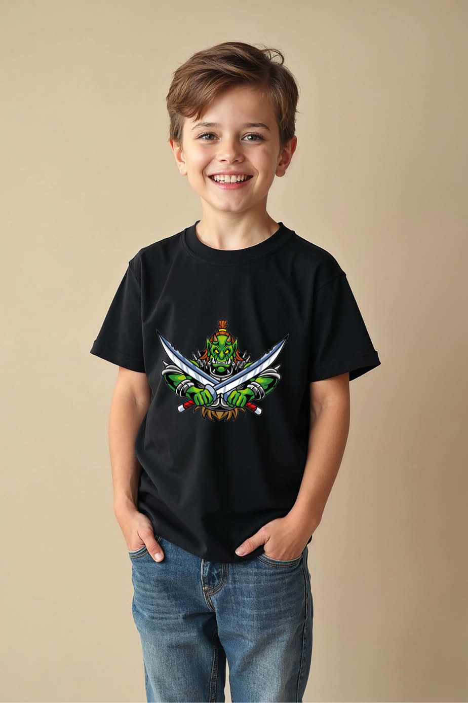 Warrior Orc with Crossed Swords T-ShirtSoft Cool Cartoon Kids T-Shirt