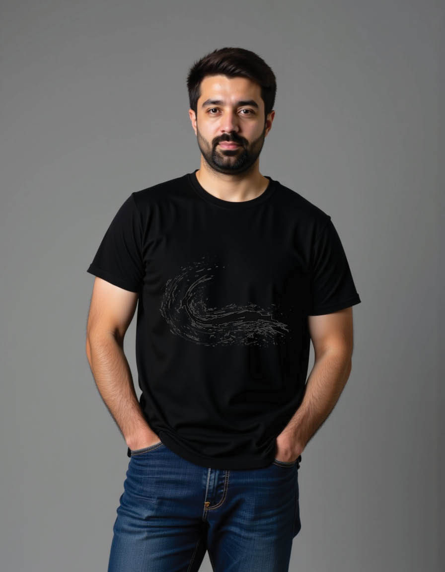 Thumbnail: brush ink pattern wave pattern mens printed graphic t shirt