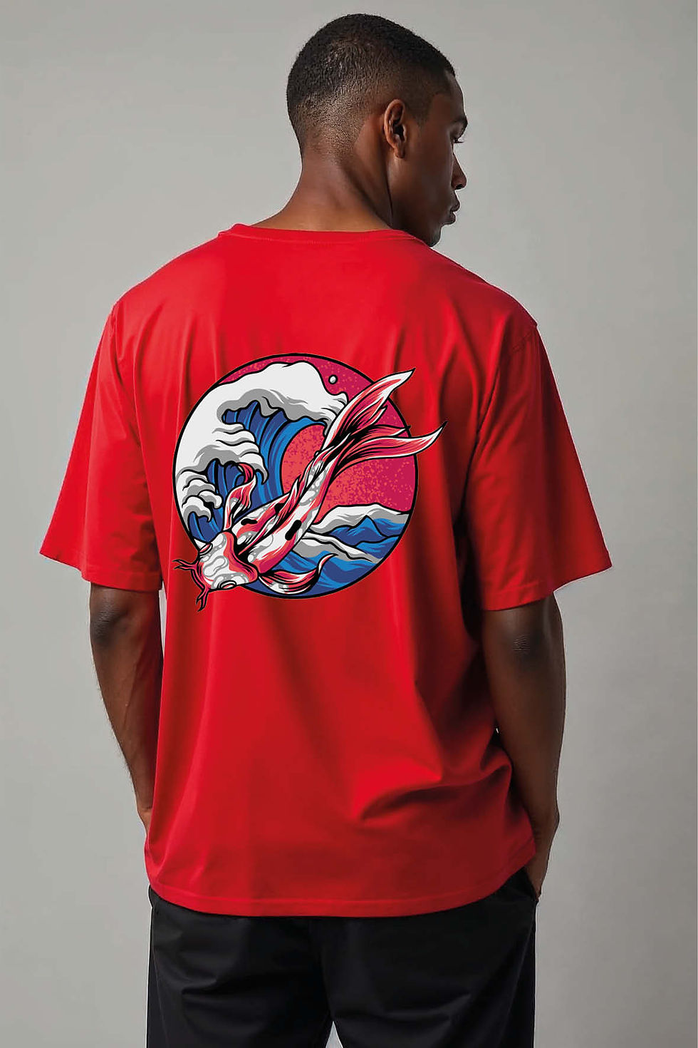 Koi Fish Wave Vintage Classic Unisex Oversized Drop Shoulder Tees