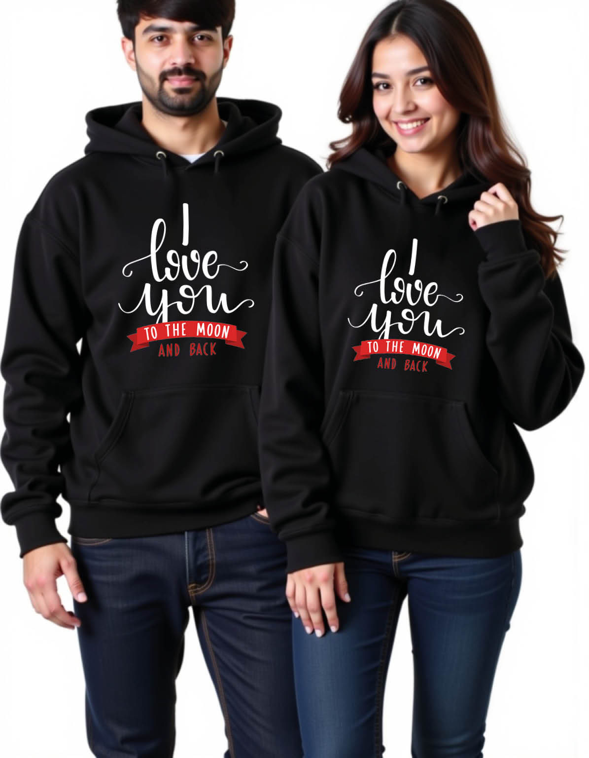 i love you to the moon and back Streetwear Printed Graphic Couple Hoodies