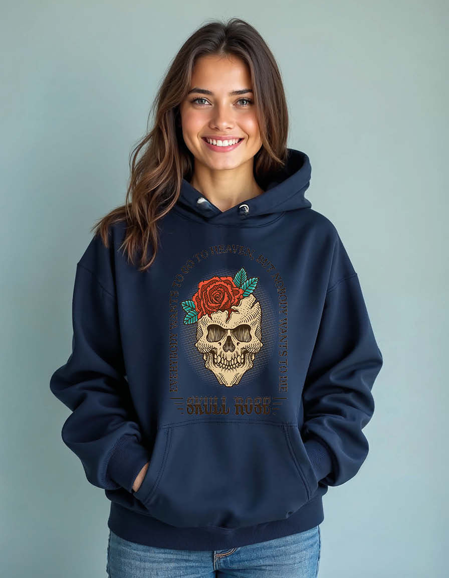 Thumbnail: everybody wants to heaven but nobody wants to die skull rose unisex hoodies
