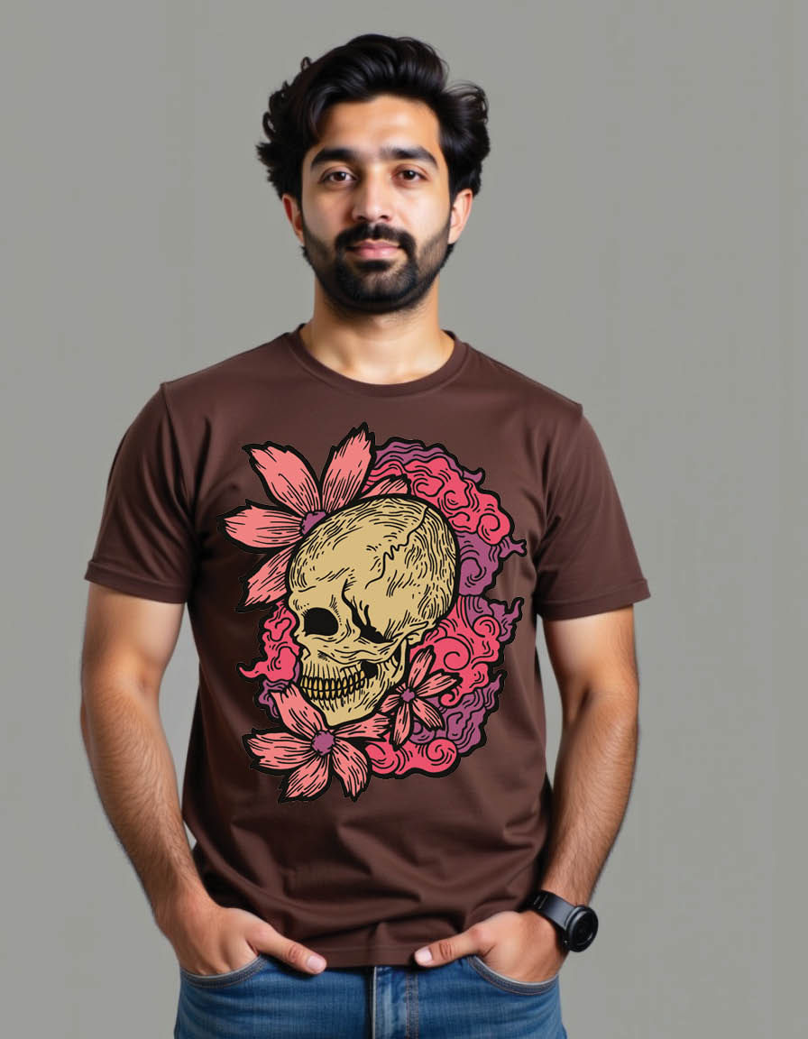 Thumbnail: flower skull tatto mens printed graphic t shirt