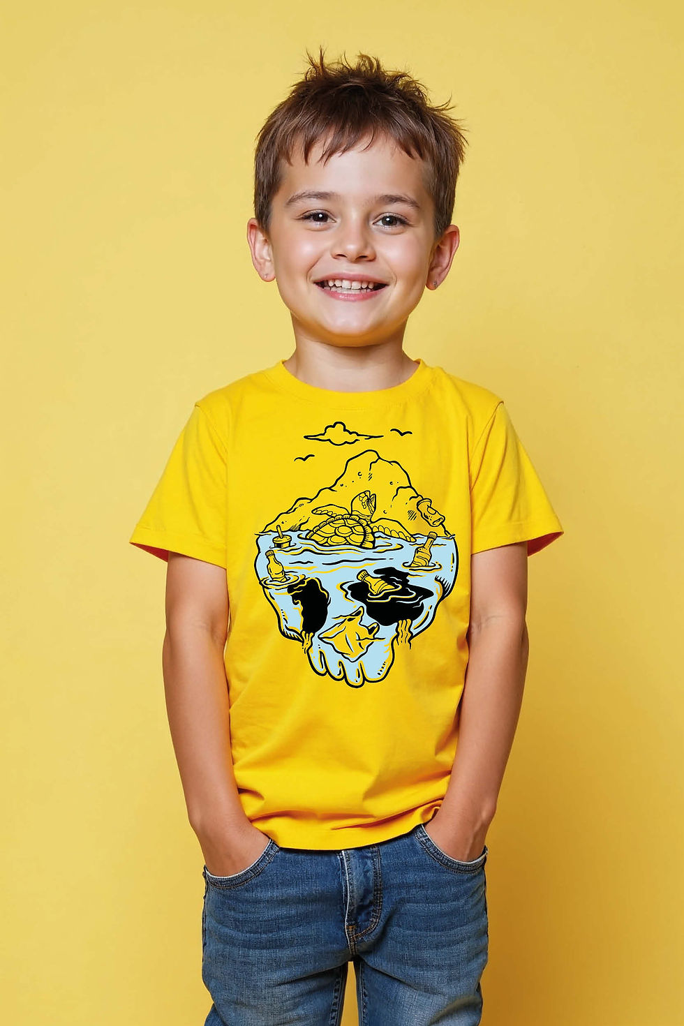 Thumbnail: Island Landscape Skull Illusion Graphic T-Shirt Cotton Typography Print T-Shirt