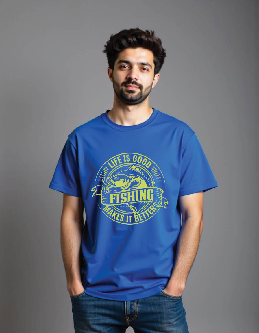 Thumbnail: life is good fishing makes it better fishing quotes mens printed graphic t shirt