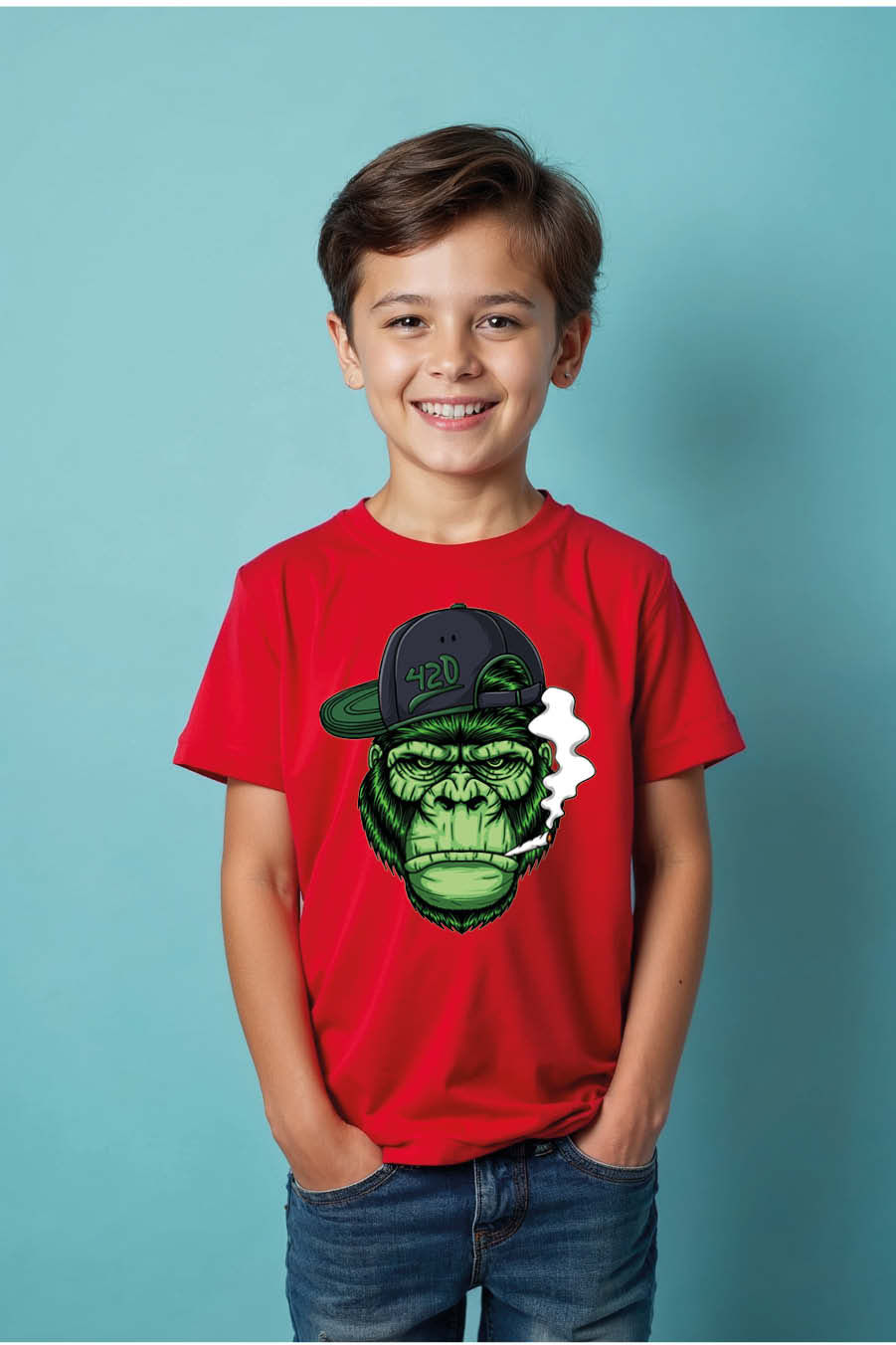 Thumbnail: Angry Green Gorilla with 420 Cap and Cigarette Graphic T-Shirt Shop Online