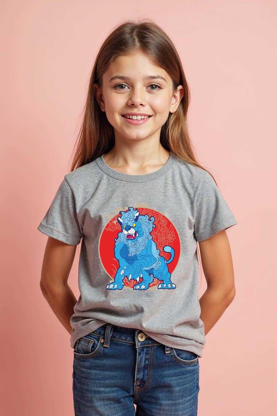 Thumbnail: Pixel Ice Blue Lion Graphic T-Shirt Cotton Trendy Printed Tee for Kids