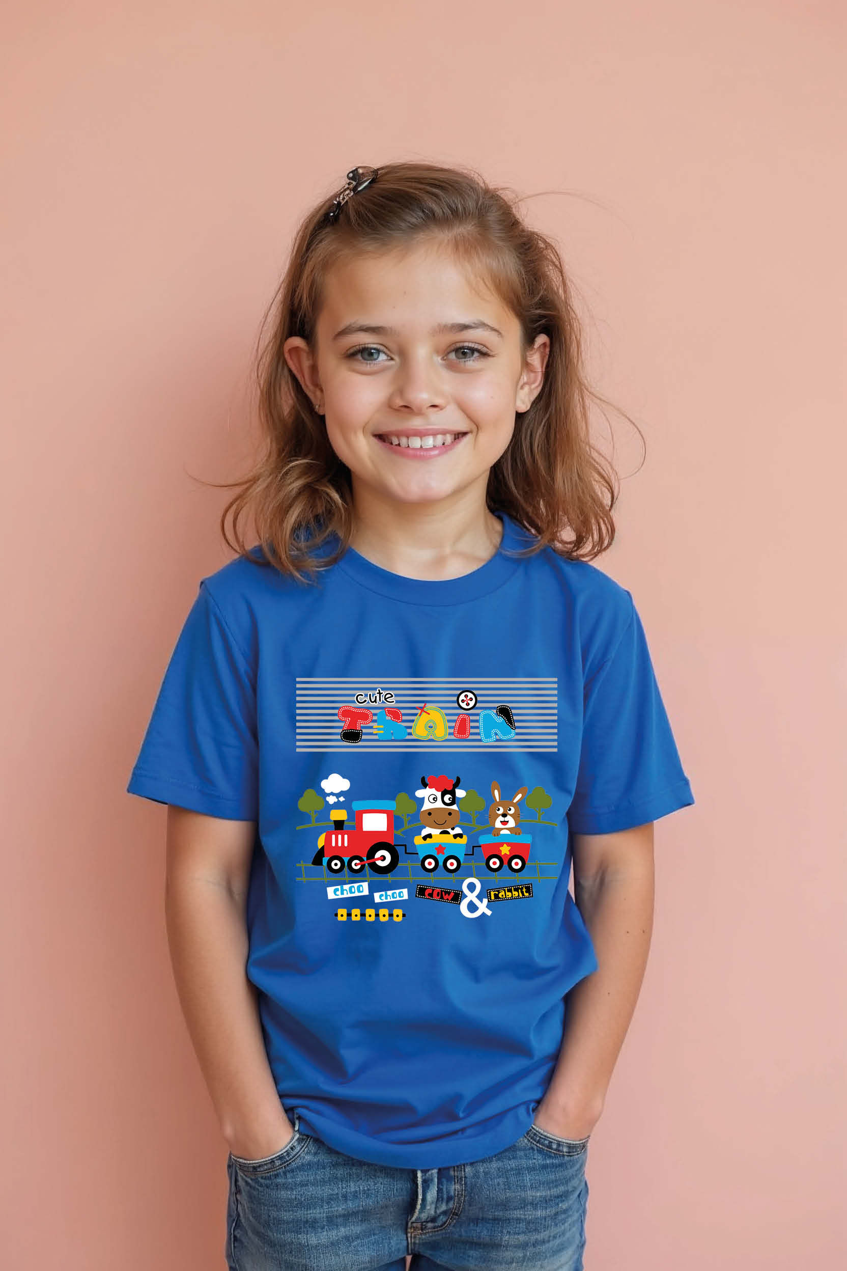Train Cartoon Fashion Typography Print T-Shirt for Kids – Artwork Print Design