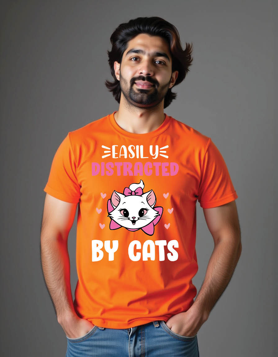 Thumbnail: easily distracted by cats typography cat mens printed graphic t shirt