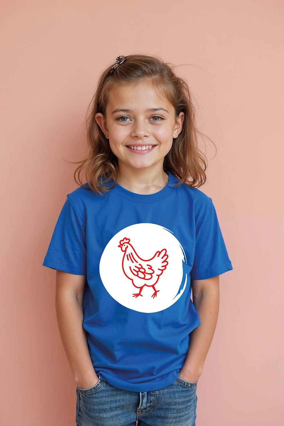 Thumbnail: Simple Chicken Outline in White Circle T-Shirt Design Comfortable Kids Graphic