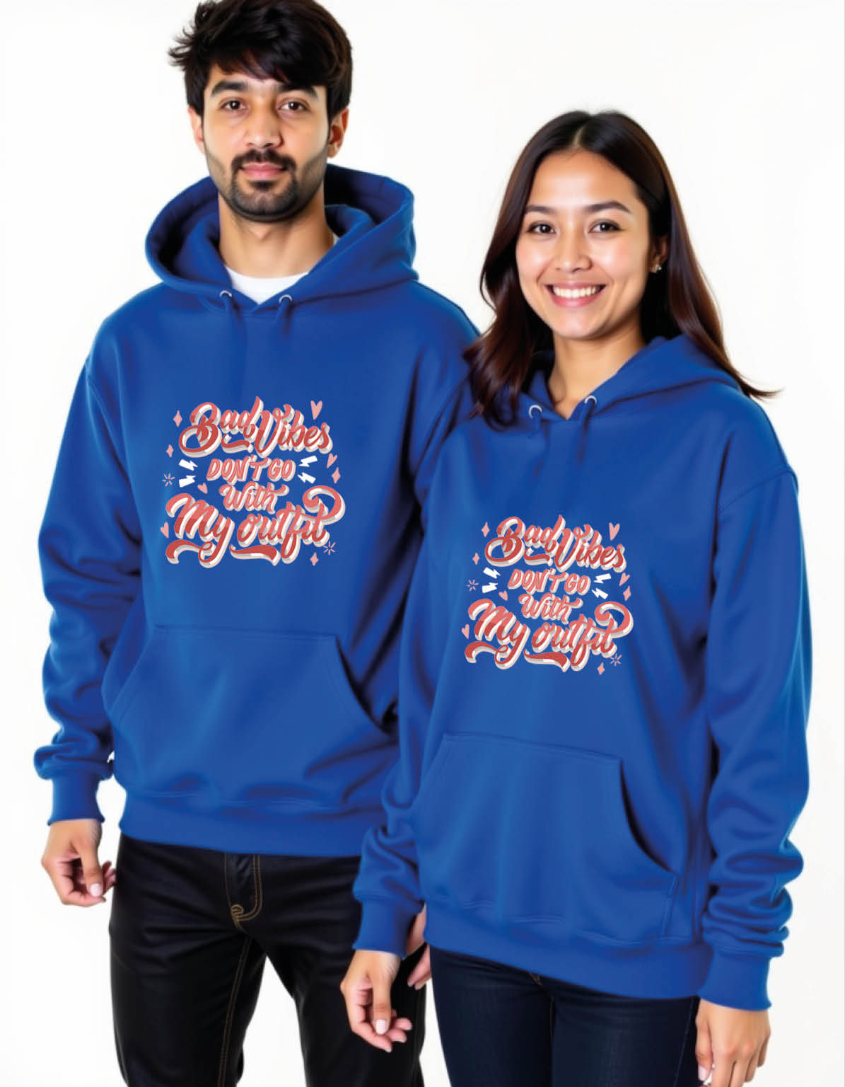 bad vibes dont go with my outfit Casual Printed Graphic Couple Hoodies