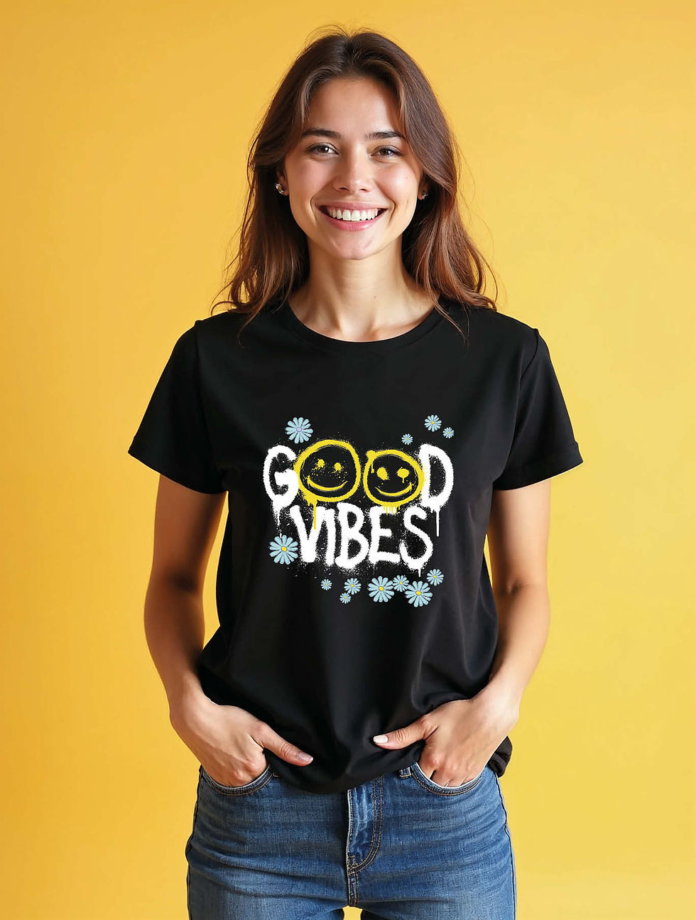 Thumbnail: good vibes Classic Women’s Printed Graphic Stylish T-Shirt – Hot Deal