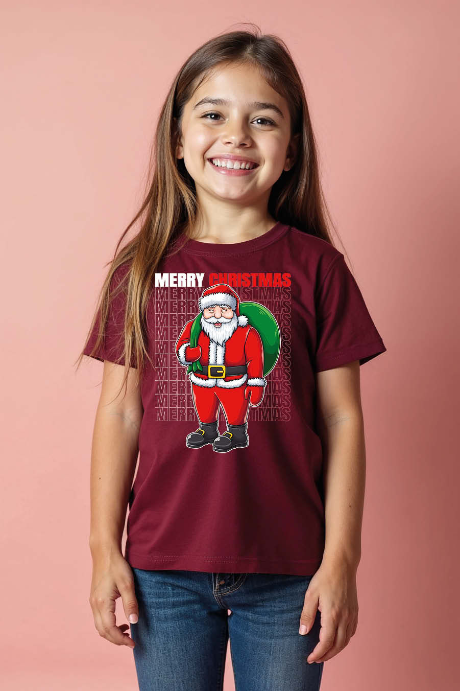 Merry Christmas Santa T-Shirt – Classic Santa Claus with Gift Bag Festive