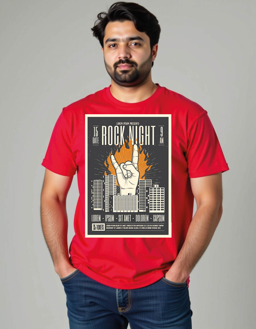 Thumbnail: rock night party poster flyer mockup template your mens printed graphic t shirt