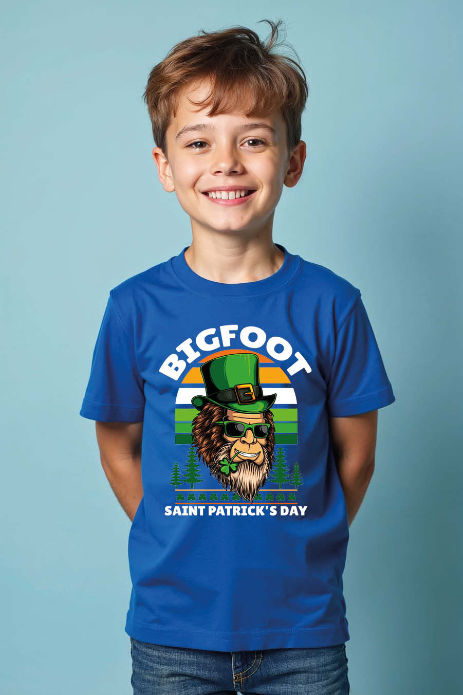 bigfoot saint patrick day Fashion Stylish Kids Graphic T-Shirt Print Design
