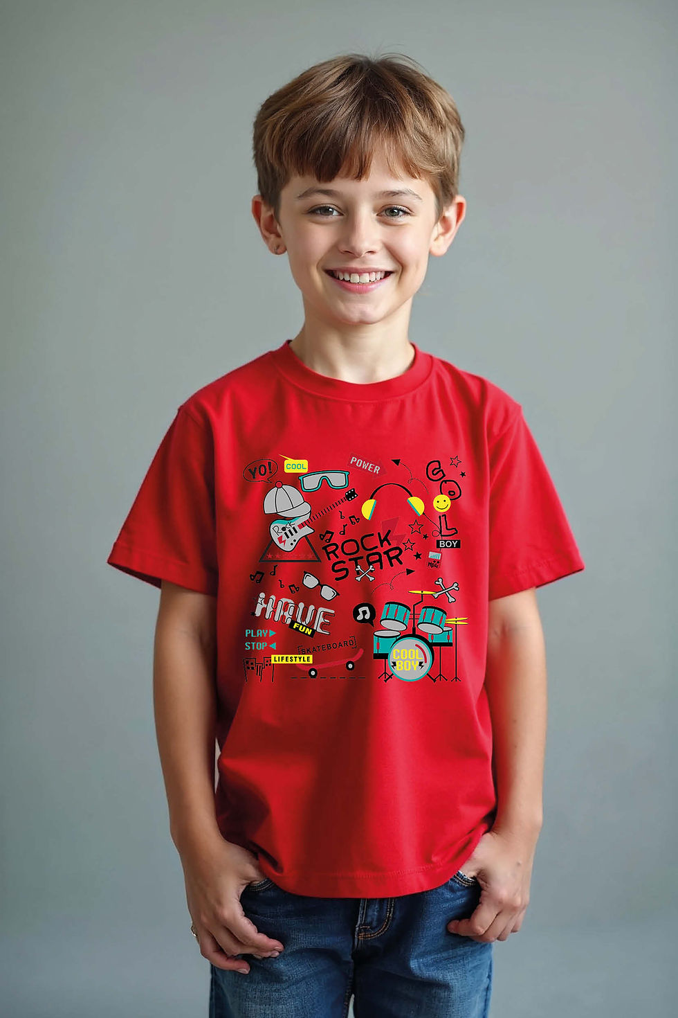 Rock Star  Casual Trendy Printed Tee for Kids – Illustration Print Design