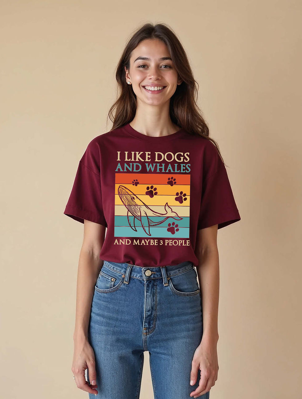 Thumbnail: i like dogs and whales and maybe 3 people Casual Women’s Printed T-Shirt