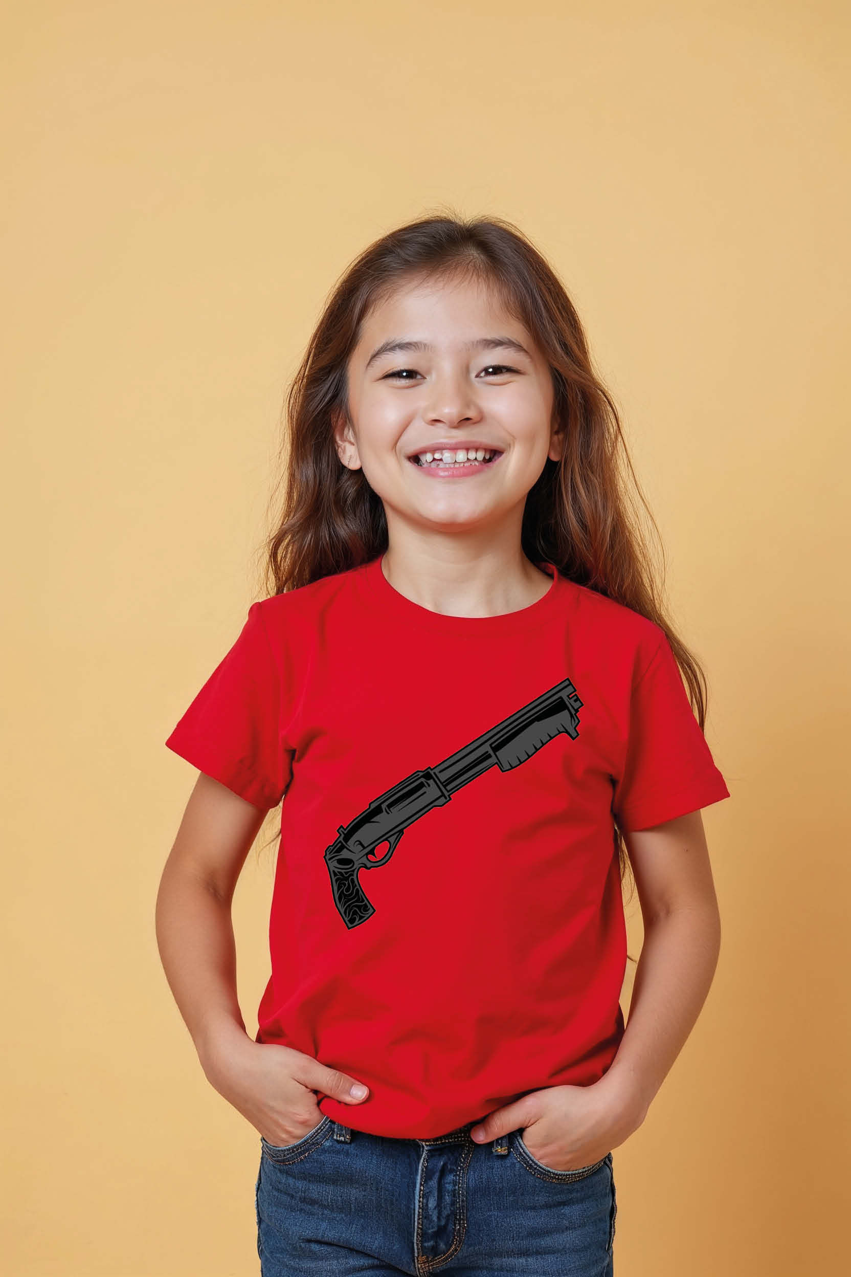 Black Pump Action Shotgun Comfortable Stylish Kids Graphic T-Shirt – Gaming