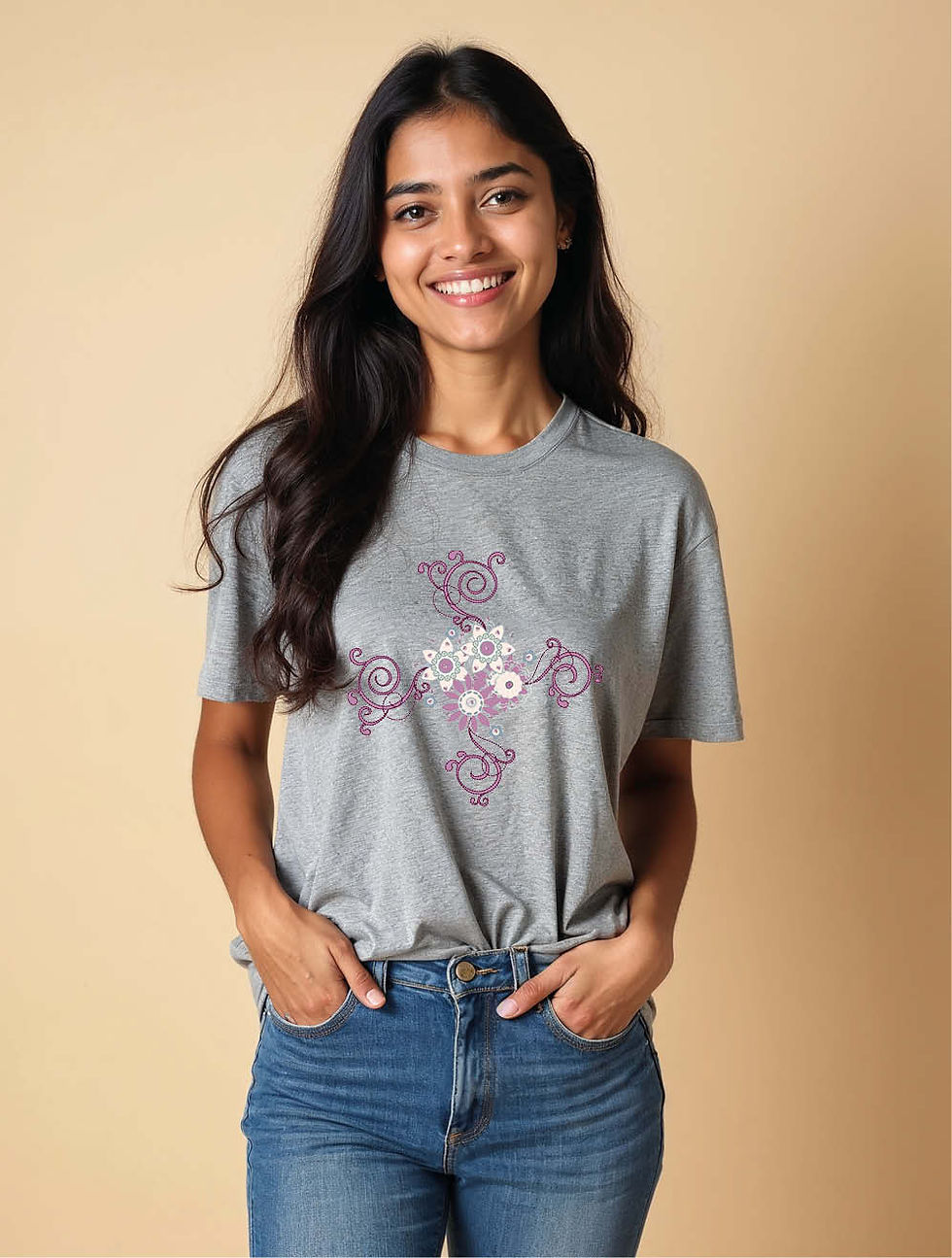 Thumbnail: Intricate Floral Swirl Cross Modern Women’s Printed Graphic Streetwear T-Shirt