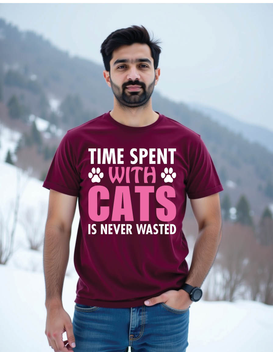 Thumbnail: time spent with cats is never wasted mens printed graphic t shirt