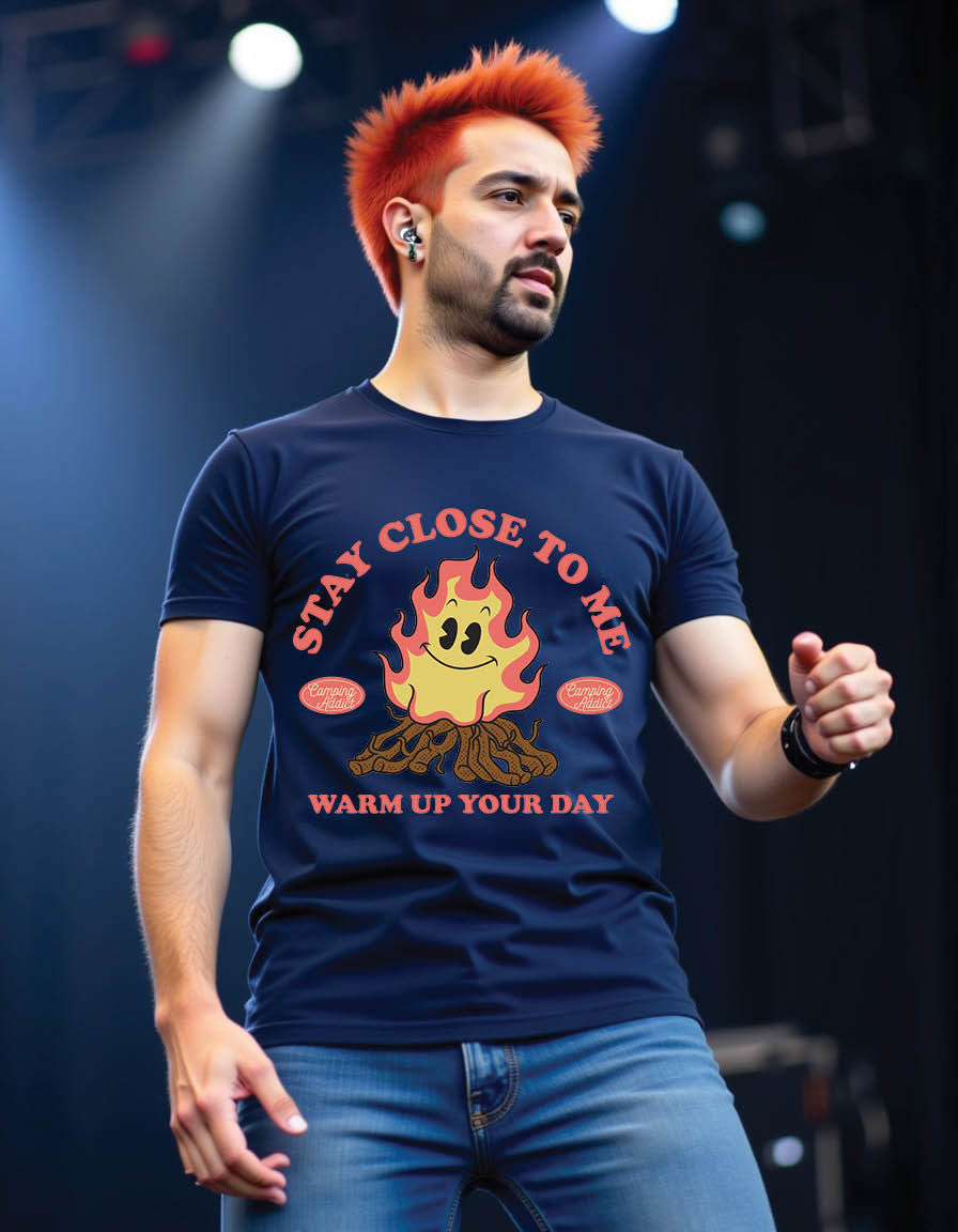 Thumbnail: cartoon of smiling campfire with style mens printed graphic t shirts