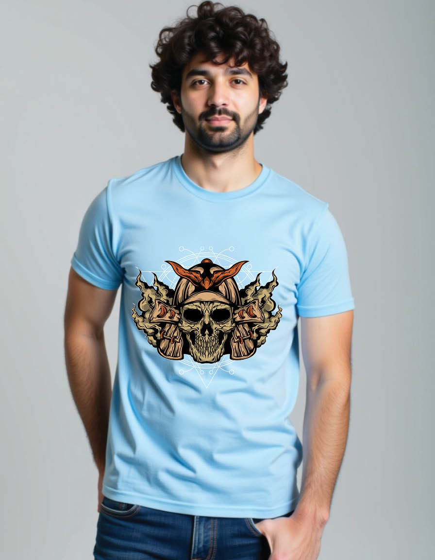 samurai skull with sacred geometry mens printed graphic t shirt