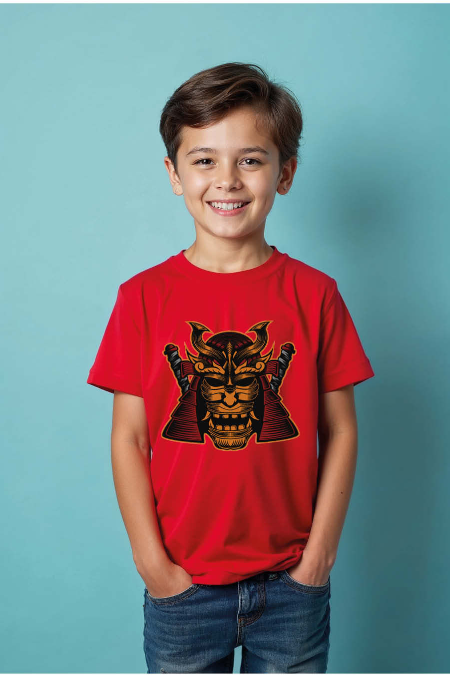 Thumbnail: Fearsome Samurai Mask with Horns and Crossed Katanas Graphic T-Shirt