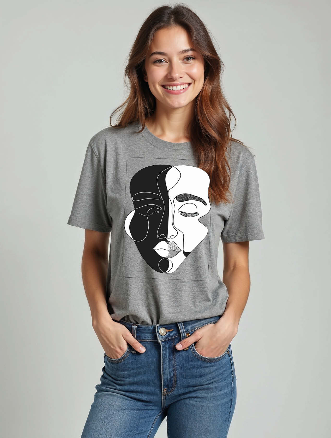 Yin and Yang Face Modern Women’s Printed Graphic Streetwear T-Shirt – Shop Now