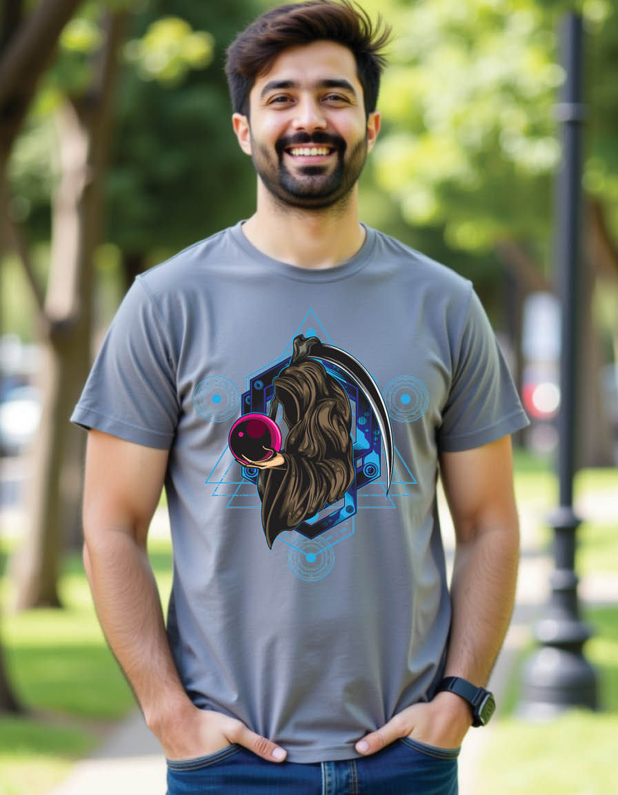 Thumbnail: grim reaper sacred geometry mens printed graphic t shirt