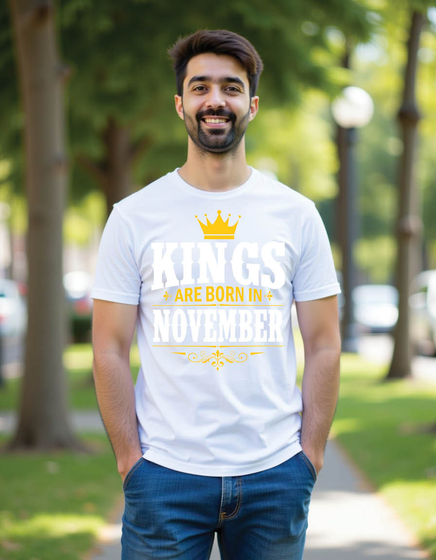 Thumbnail: kings are born november typography birthday mens printed graphic t shirt