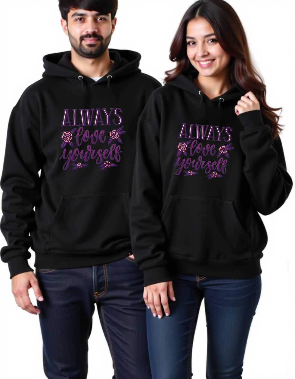 Thumbnail: always love yourself Urban Printed Graphic Couple Hoodies