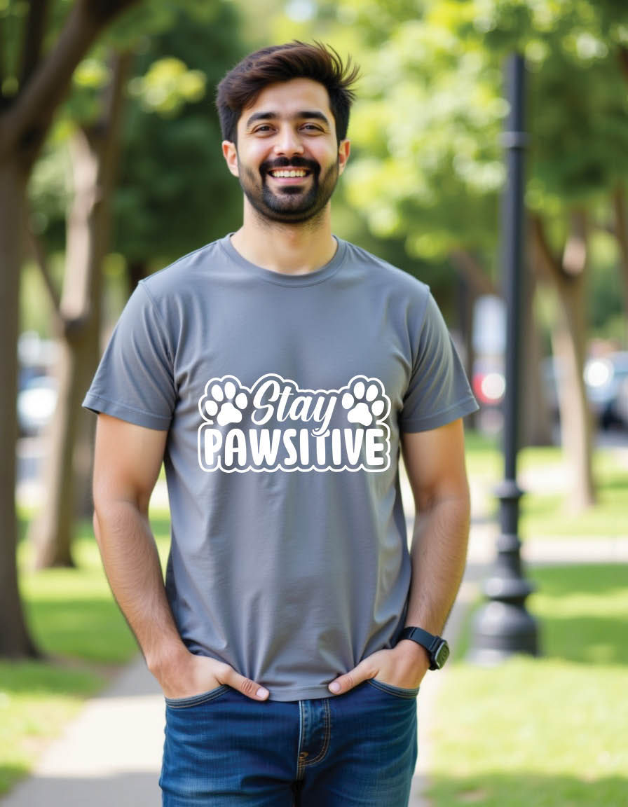 Thumbnail: stay pawsitive typography cat pet mens printed graphic t shirt