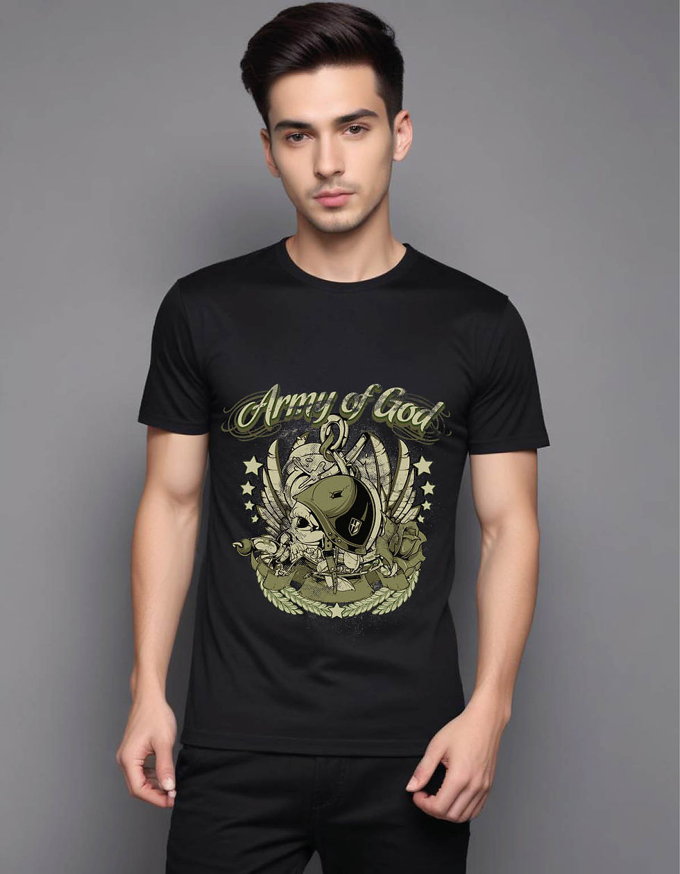 Thumbnail: army god soldier skull crest emblem mens printed graphic t shirt