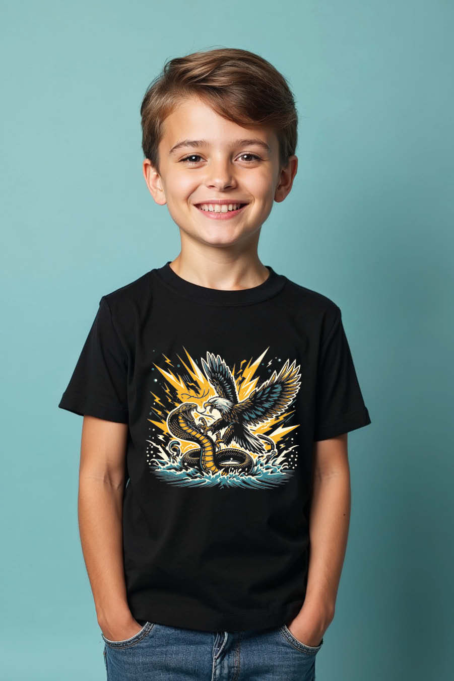 Thumbnail: Query successful  Epic Eagle vs Cobra Battle Soft Unisex Kids Graphic Tee