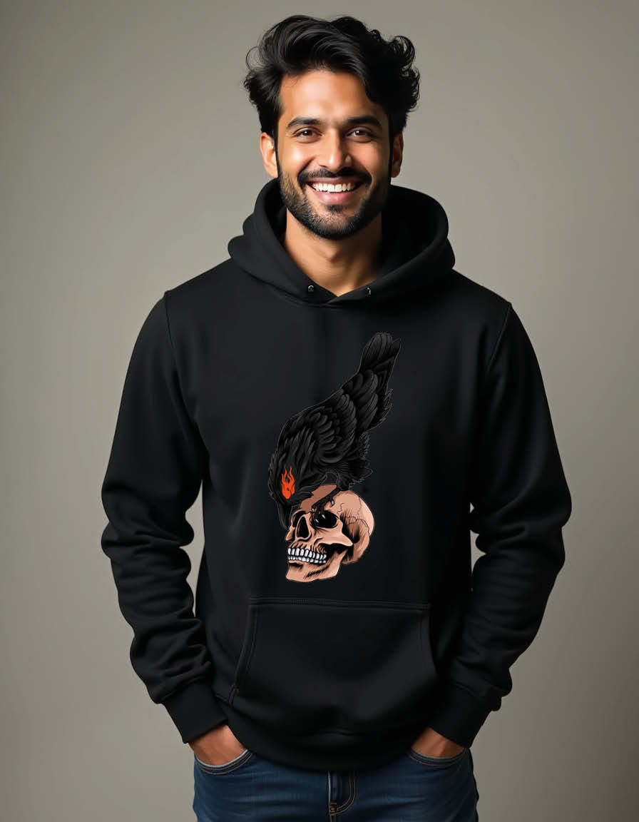 Thumbnail: Raven Eagle & Skull Vintage Unisex Printed Graphic Hoodies For Men & Women