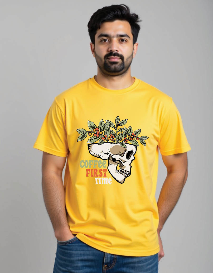 Thumbnail: skull head with coffee plant his brainmens printed graphic t shirts