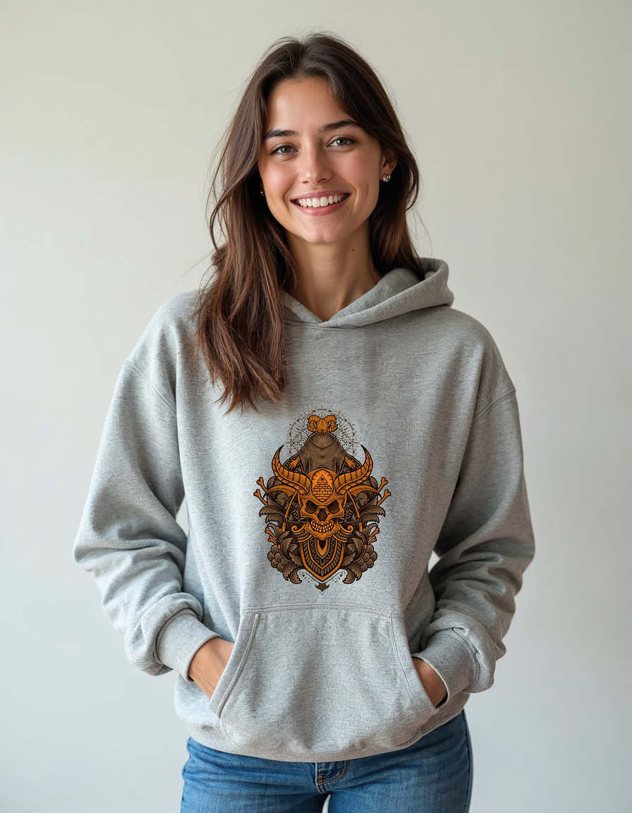 Thumbnail: demon skull with an antique engraving style Unisex Graphic Printed Hoodies