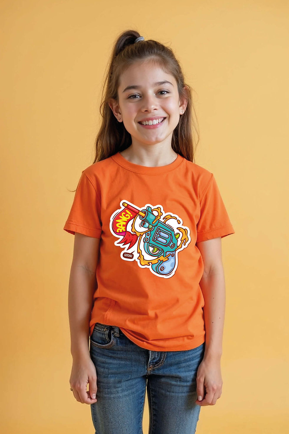 BANG! Toy Pistol Graphic Tee Playful Casual Kids Printed T-Shirt – Design Print