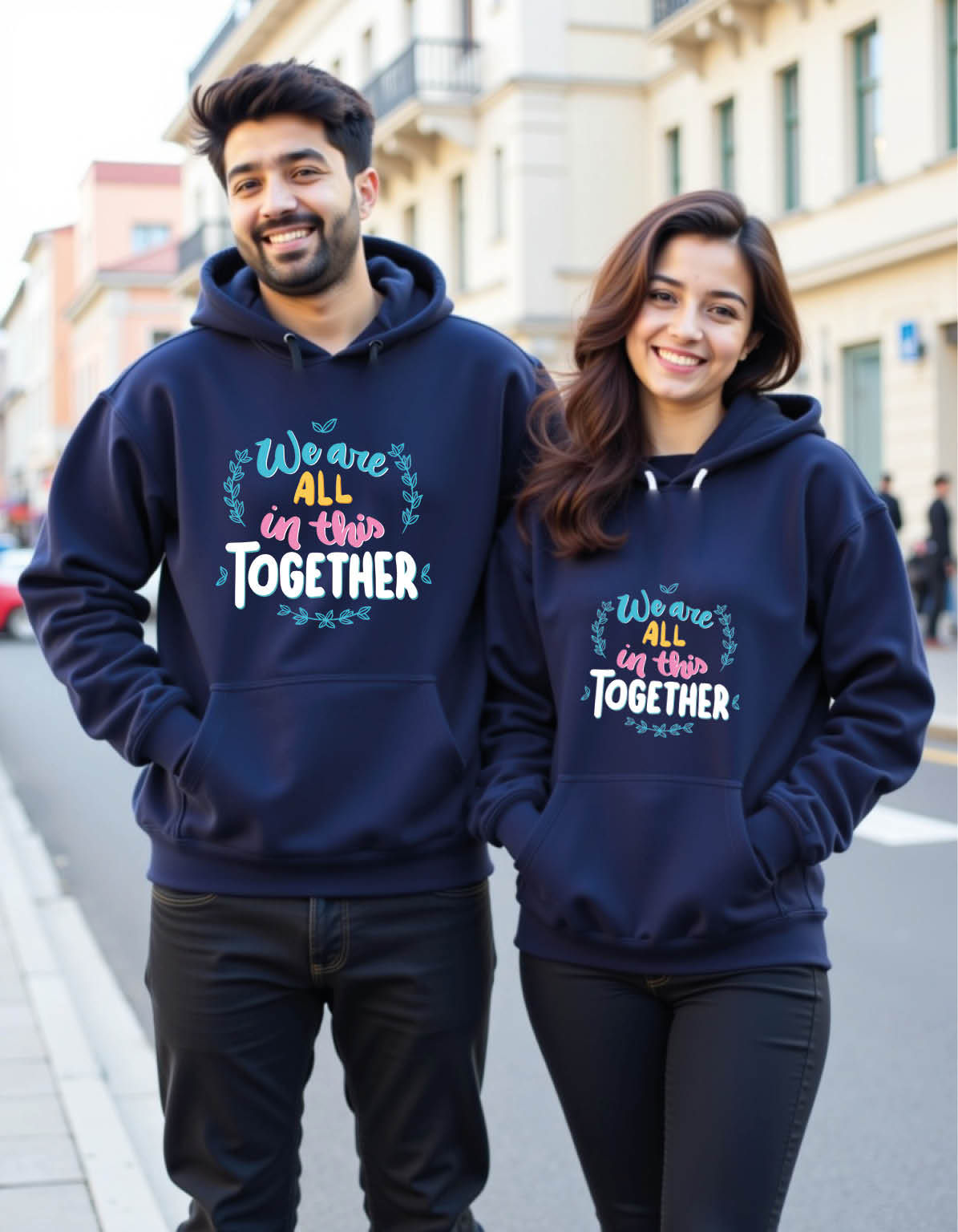 we are all in this together Streetwear Printed Graphic Couple Hoodies