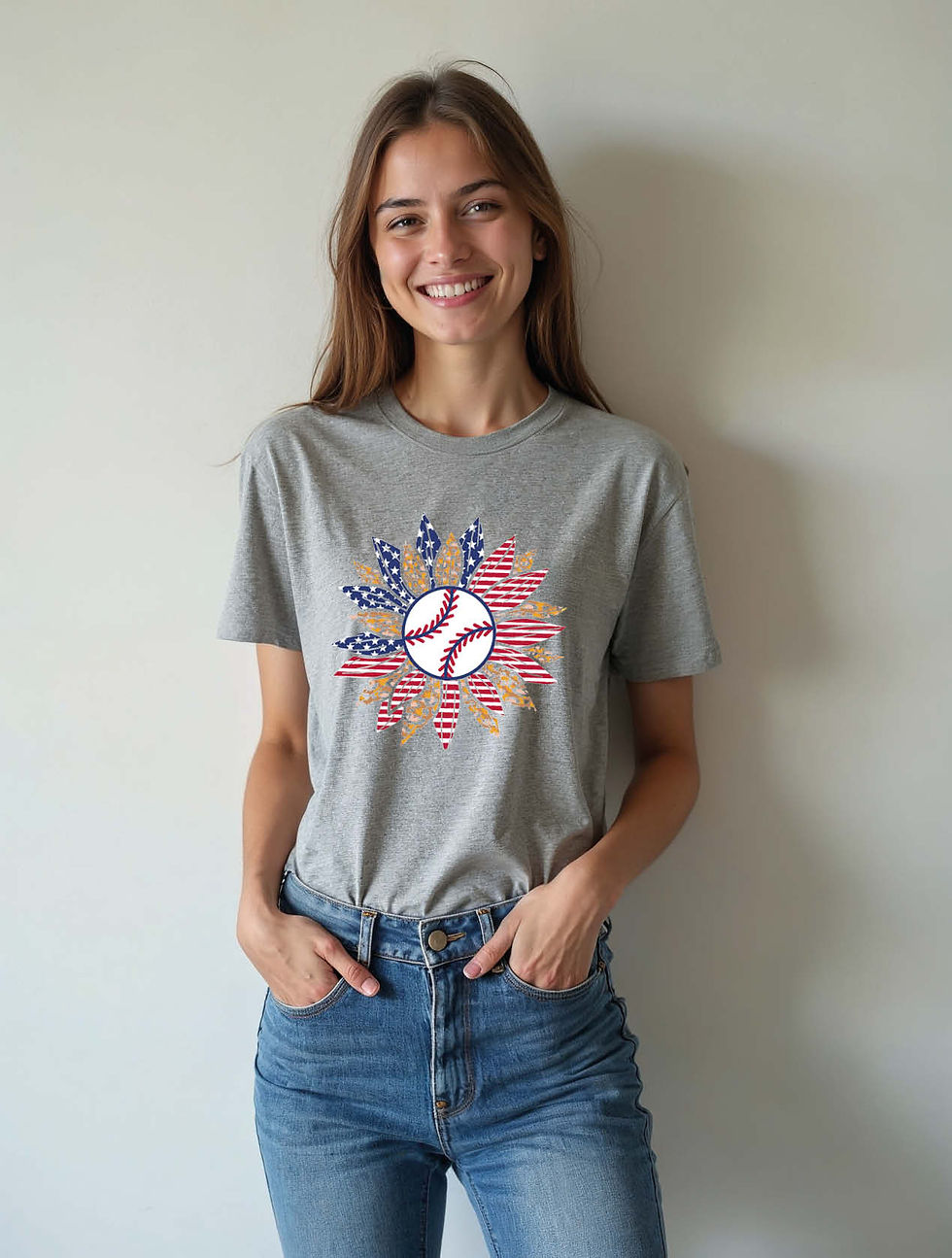 Thumbnail: Patriotic Baseball Sunflower Cool Women’s Printed Graphic Streetwear T-Shirt