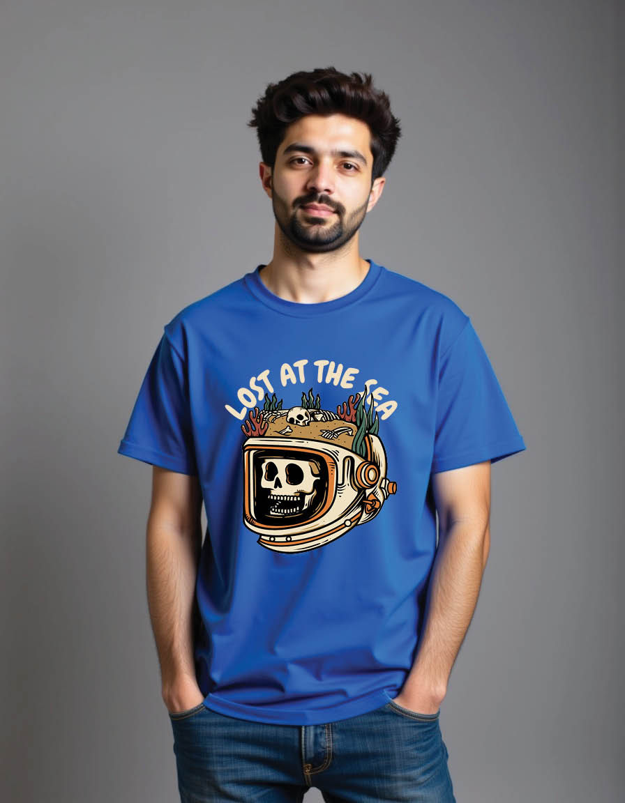 Thumbnail: skeleton with diving helmet deep sea mens printed graphic t shirts