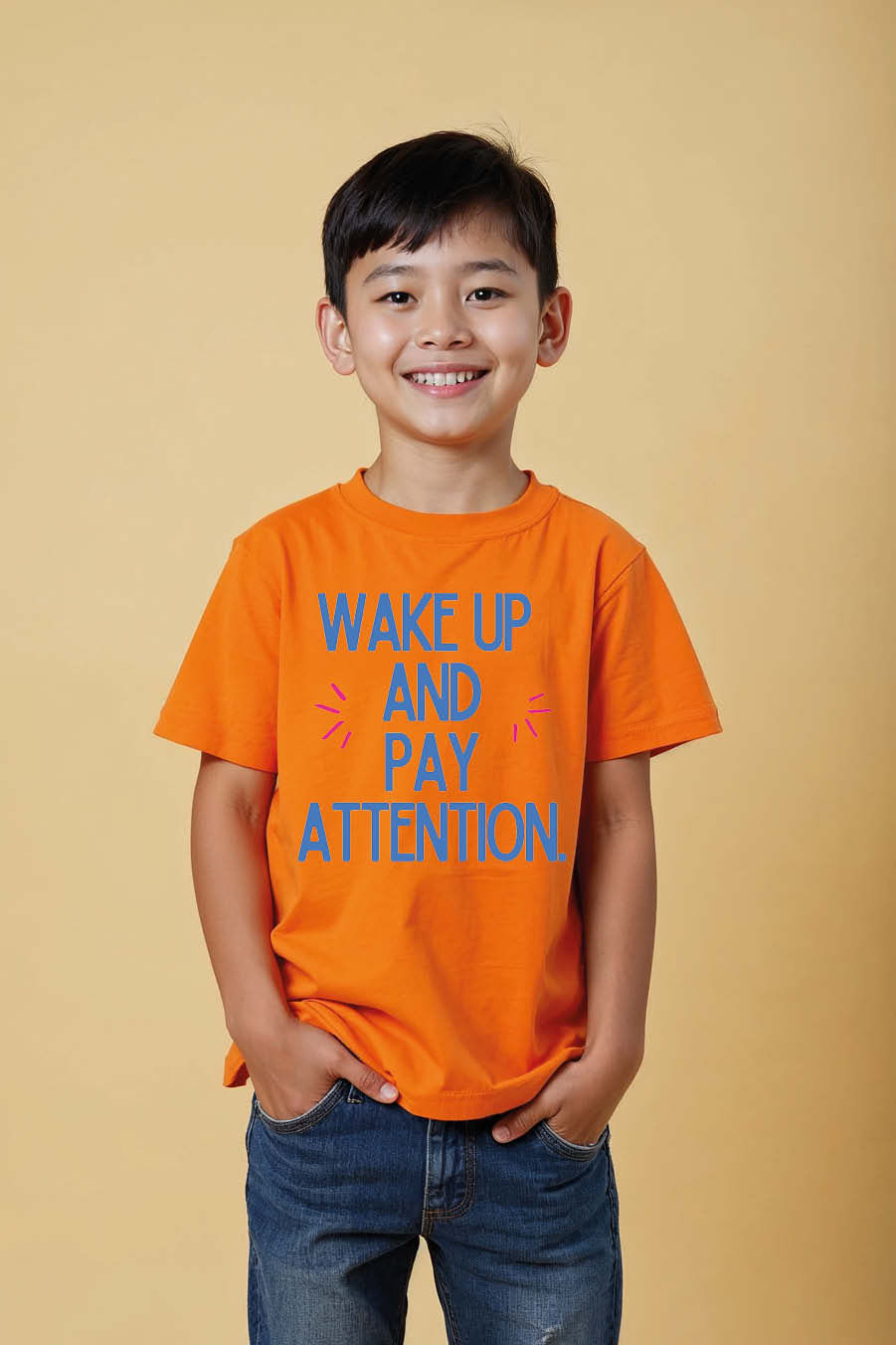 Wake Up And Attention Premium Kids Graphic Tee – Artwork Print Design for Boys