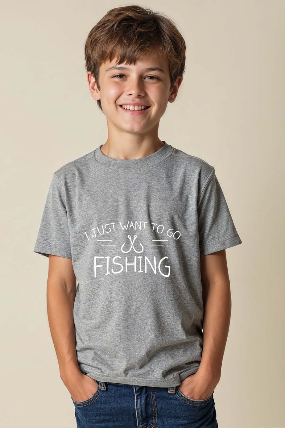 Thumbnail: i just want to go fishing Premium Cute Kids Typography T-Shirt – Artwork Print
