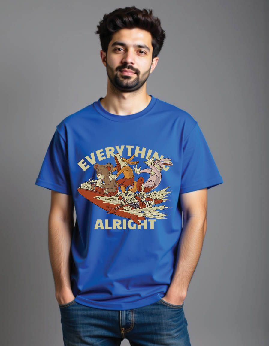 Thumbnail: cartoon emblem of panic surfer mens printed graphic t shirts