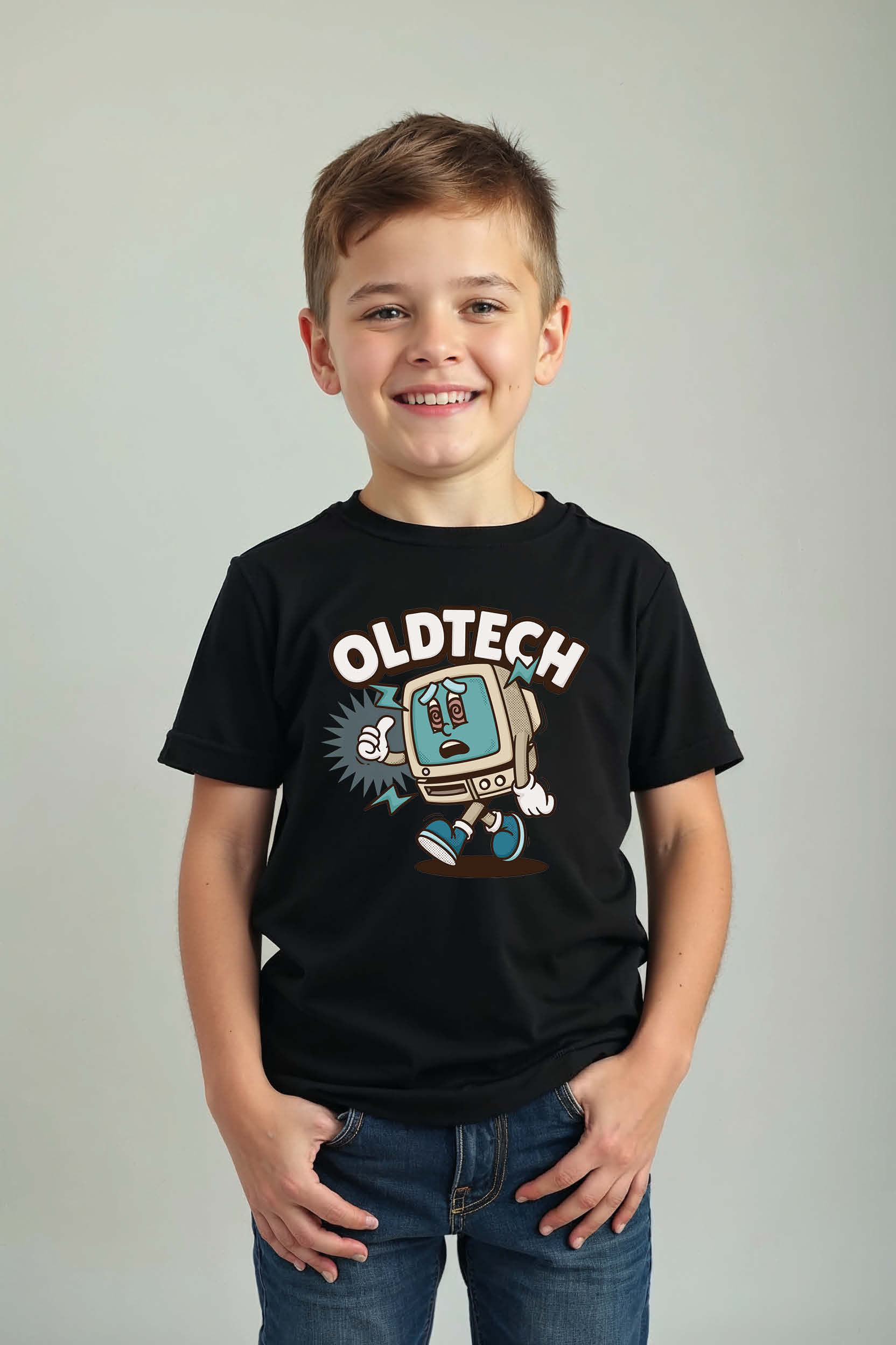 old tech Cute Typography Print T-Shirt for Kids – Quote Print Design