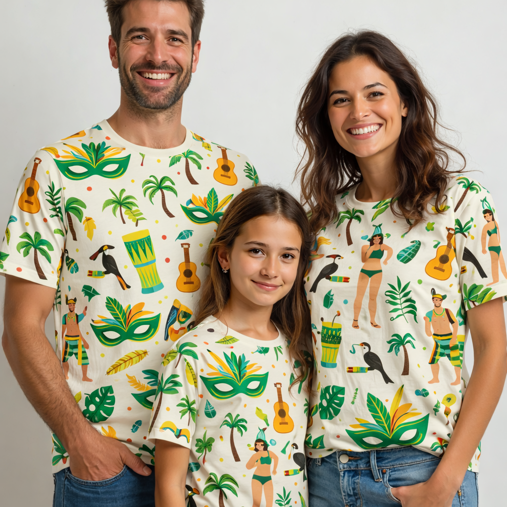 Family in matching tropical printed T-shirts pack of 3