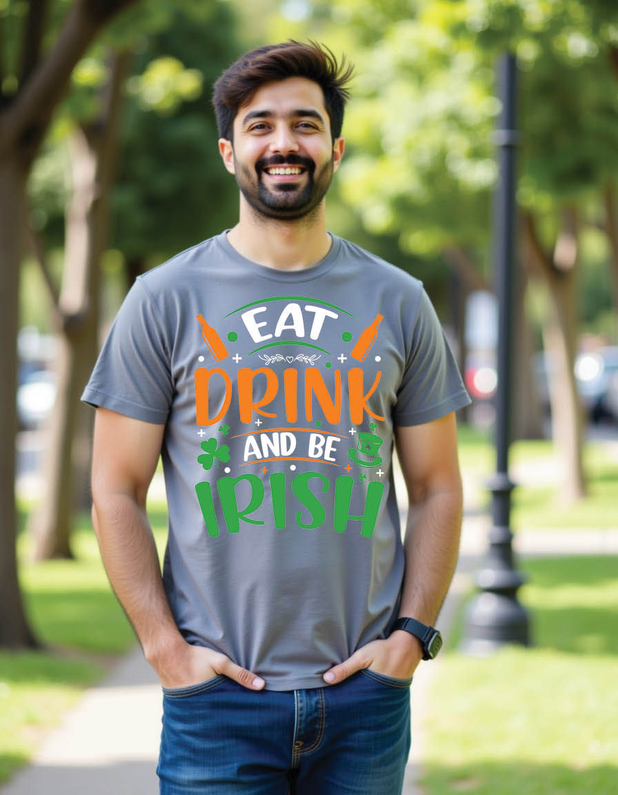 Thumbnail: eat drink be irishst patricks day mens printed graphic t shirt